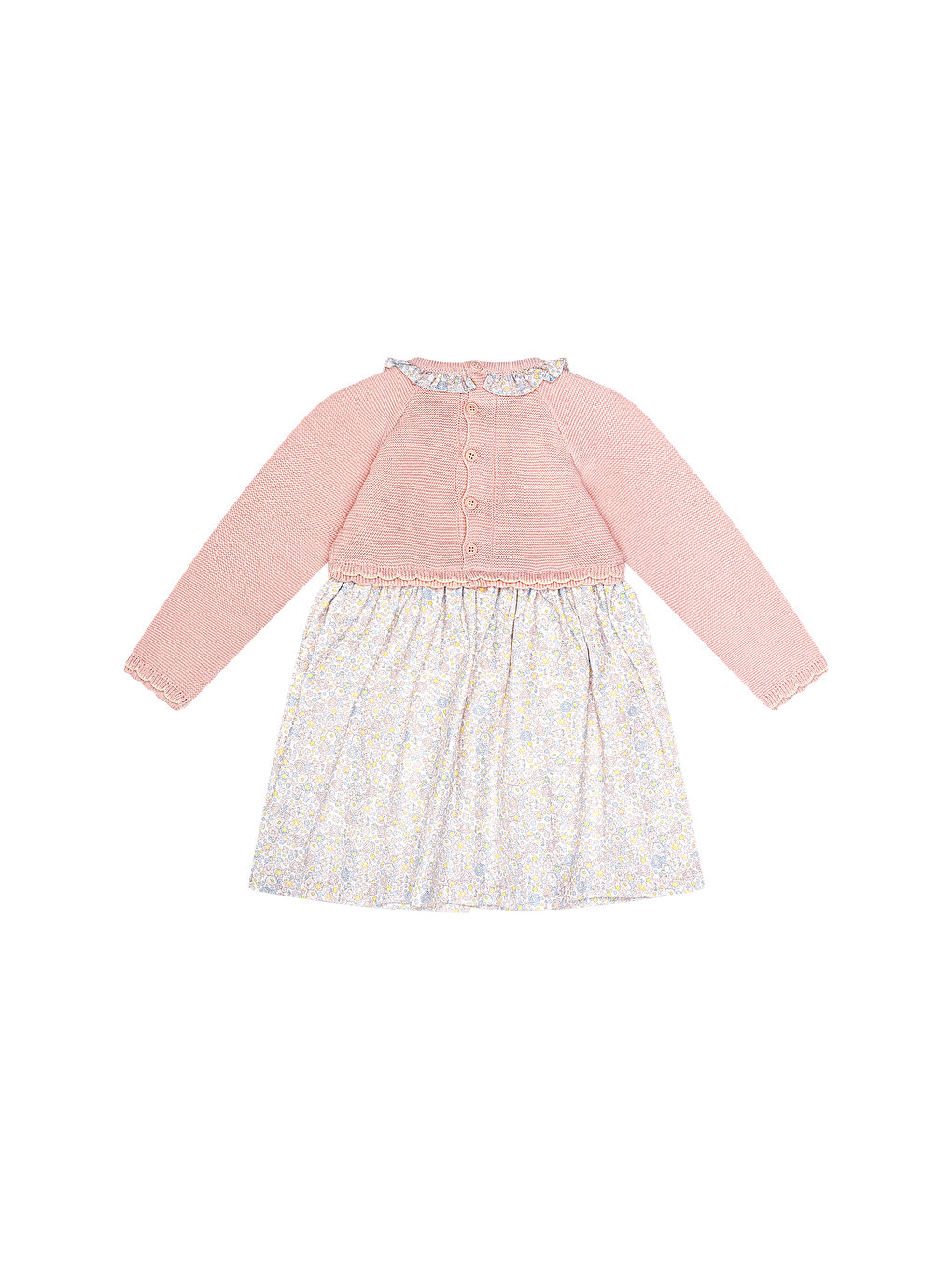 Pembe Yakası Fırfır Detaylı Triko Kız Bebek Elbise-3