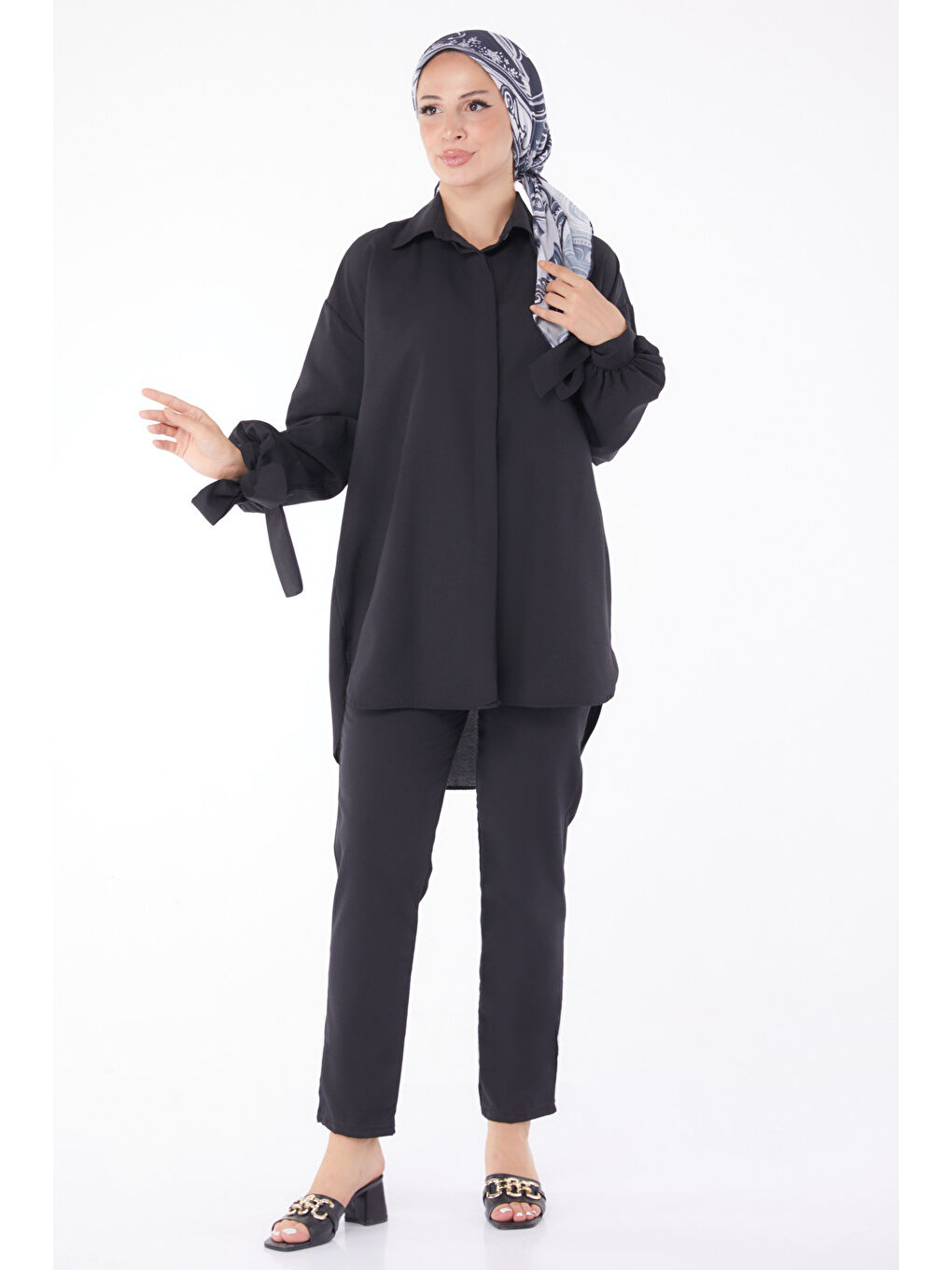 Kol Detaylı İkili Takım Siyah - 27085-1