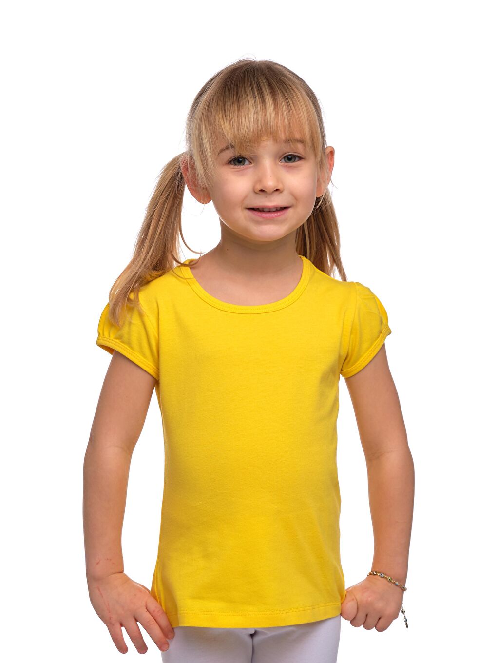 Sarı Kız Çocuk Kısa Kollu Basıc Tişört