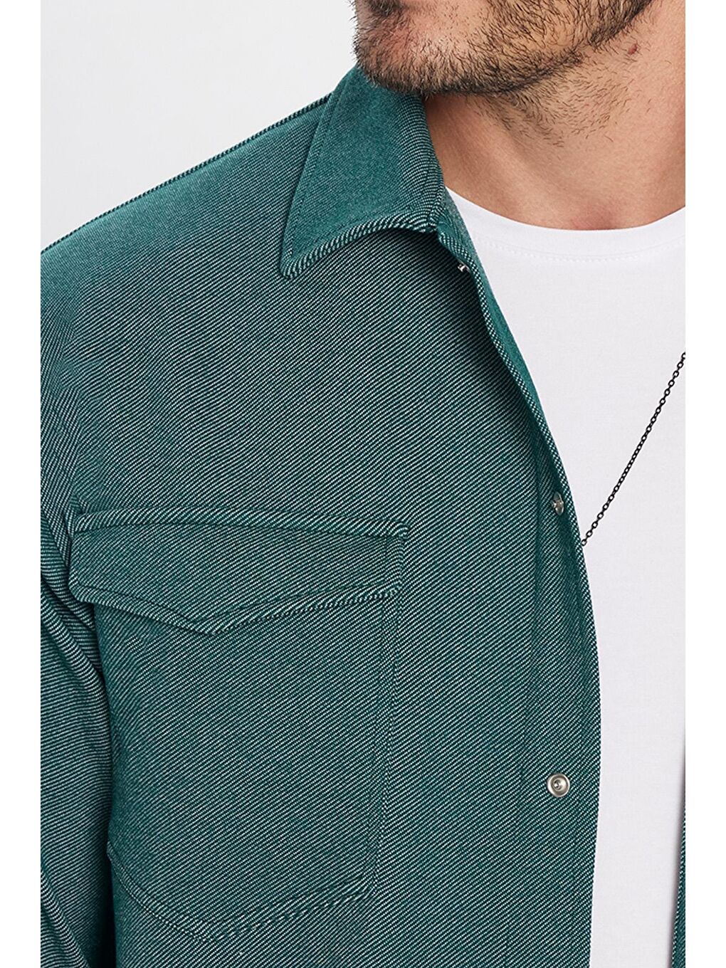 Erkek Relax Fit Rahat Kesim Çift Cepli Örme Yeşil Apaş Yaka Gömlek-3