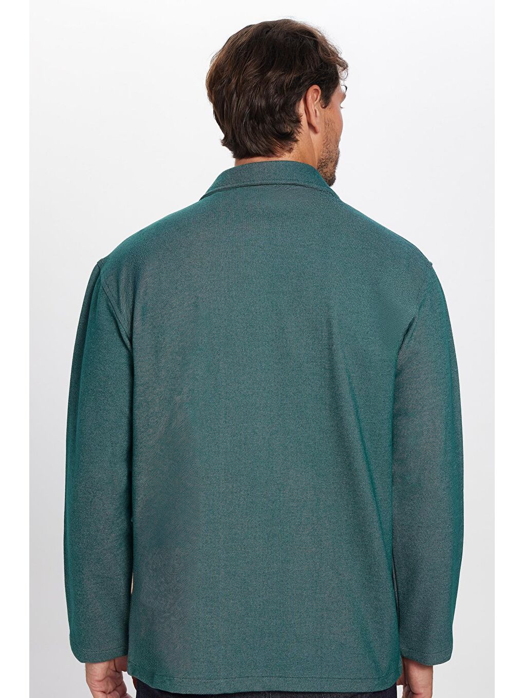 Erkek Relax Fit Rahat Kesim Çift Cepli Örme Yeşil Apaş Yaka Gömlek-4