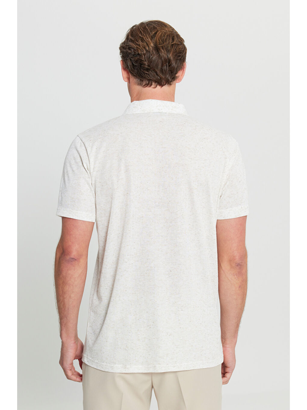 Erkek Ekru Keten Karışımlı Regular Fit Normal Kesim Polo Yaka Tişört-4
