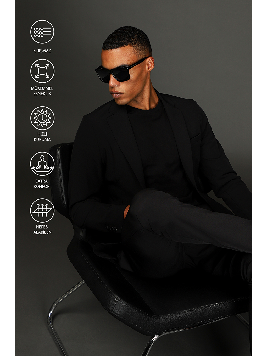 Siyah Techno-Line Super Slim Fit Ekstra Dar Kesim Klasik Takım Elbise