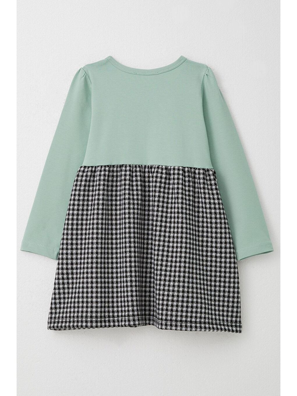 Turkuaz Kız Çocuk Uzun Kollu Elbise Prenses Tacı Nakışlı Fiyonklu Su Yeşili (2-4 Yaş)-1