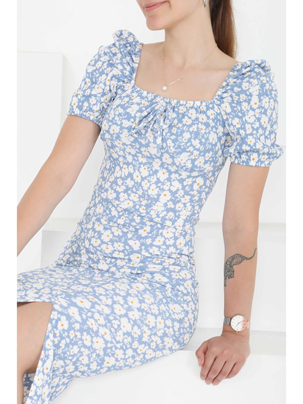 Prenses Kol Yırtmaçlı Elbise Bebe Mavi - 27292-1