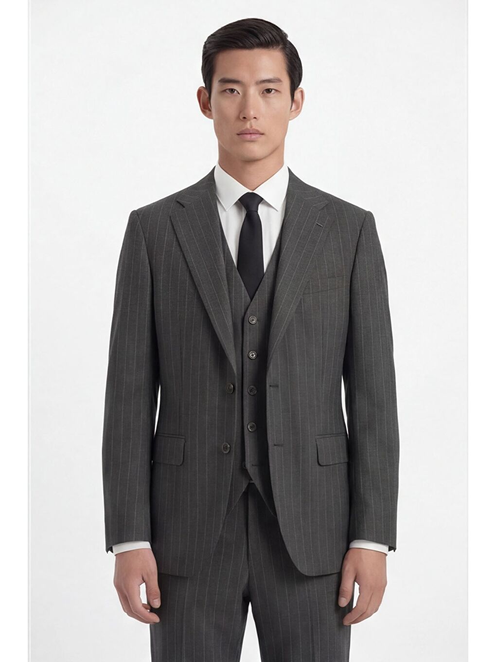 Giotelli Erkek Antrasit Dar Kesim Slim Fit Viskon Dokuma Çizgili Klasik Yaka 6 Drop Takım Elbise