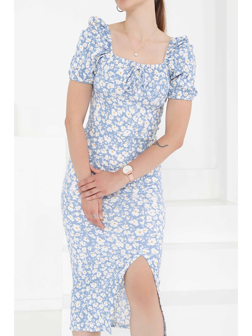 Prenses Kol Yırtmaçlı Elbise Bebe Mavi - 27292-2