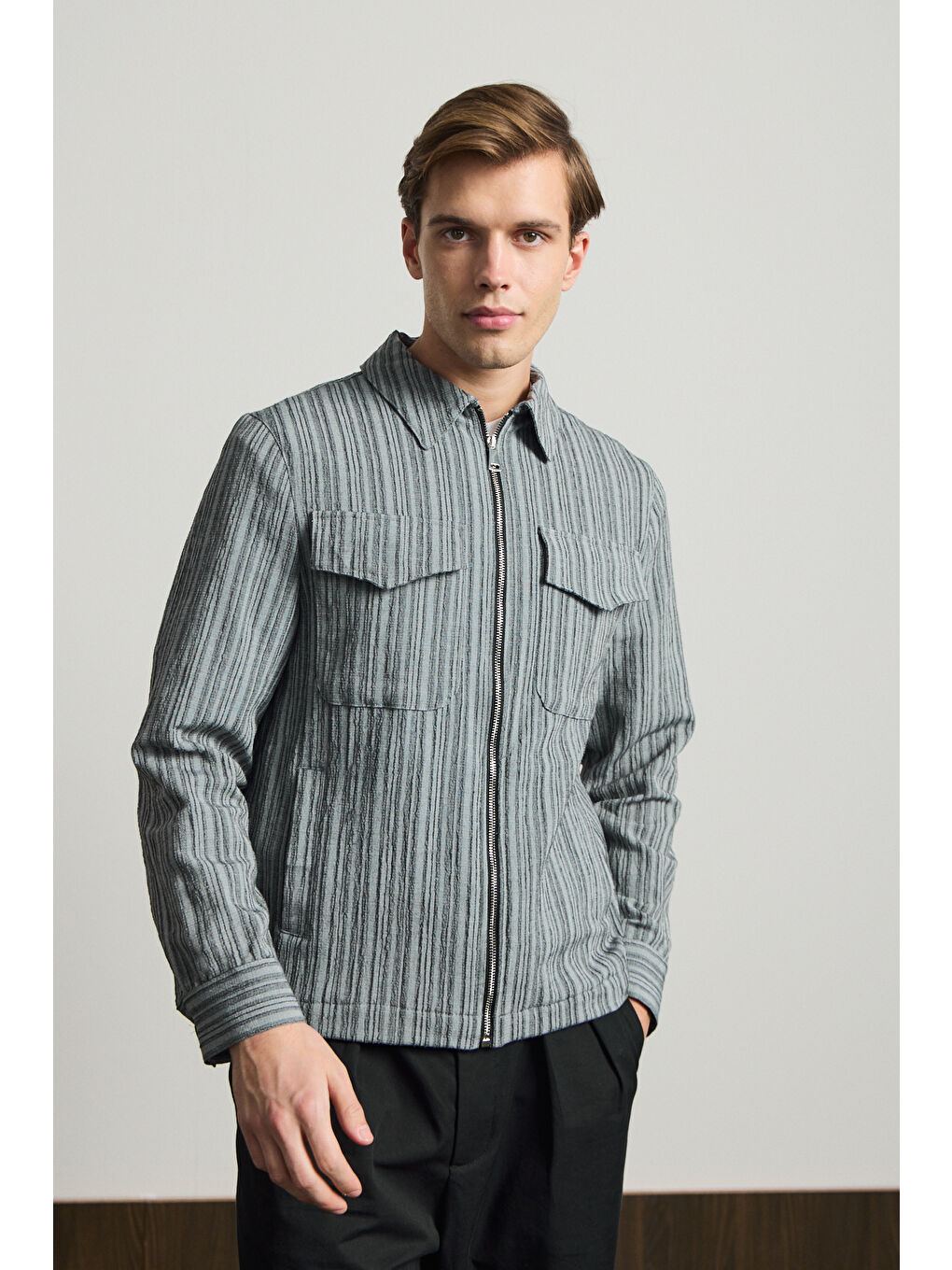 Erkek Premium Keten Gömlek Ceket Yeşil-1