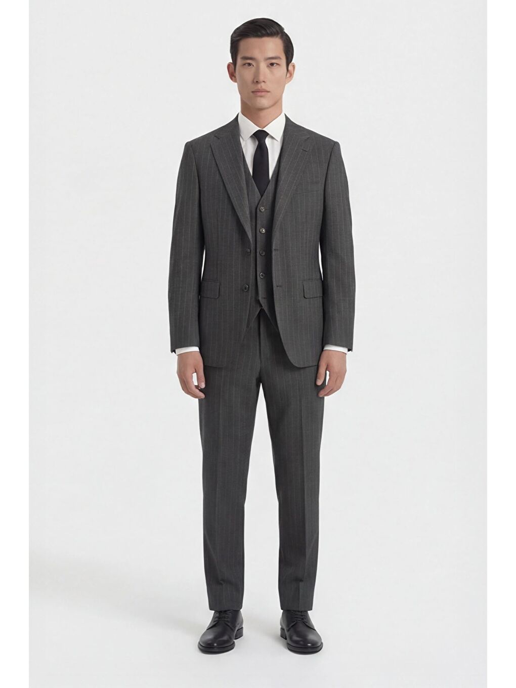 Giotelli Erkek Antrasit Dar Kesim Slim Fit Viskon Dokuma Çizgili Klasik Yaka 6 Drop Takım Elbise-1