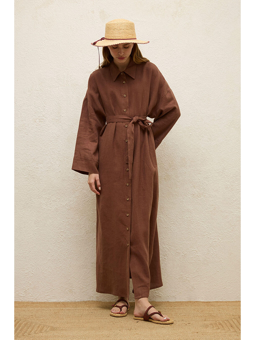 Renksiz Keten Elbise Ağaç Kabuğu-2