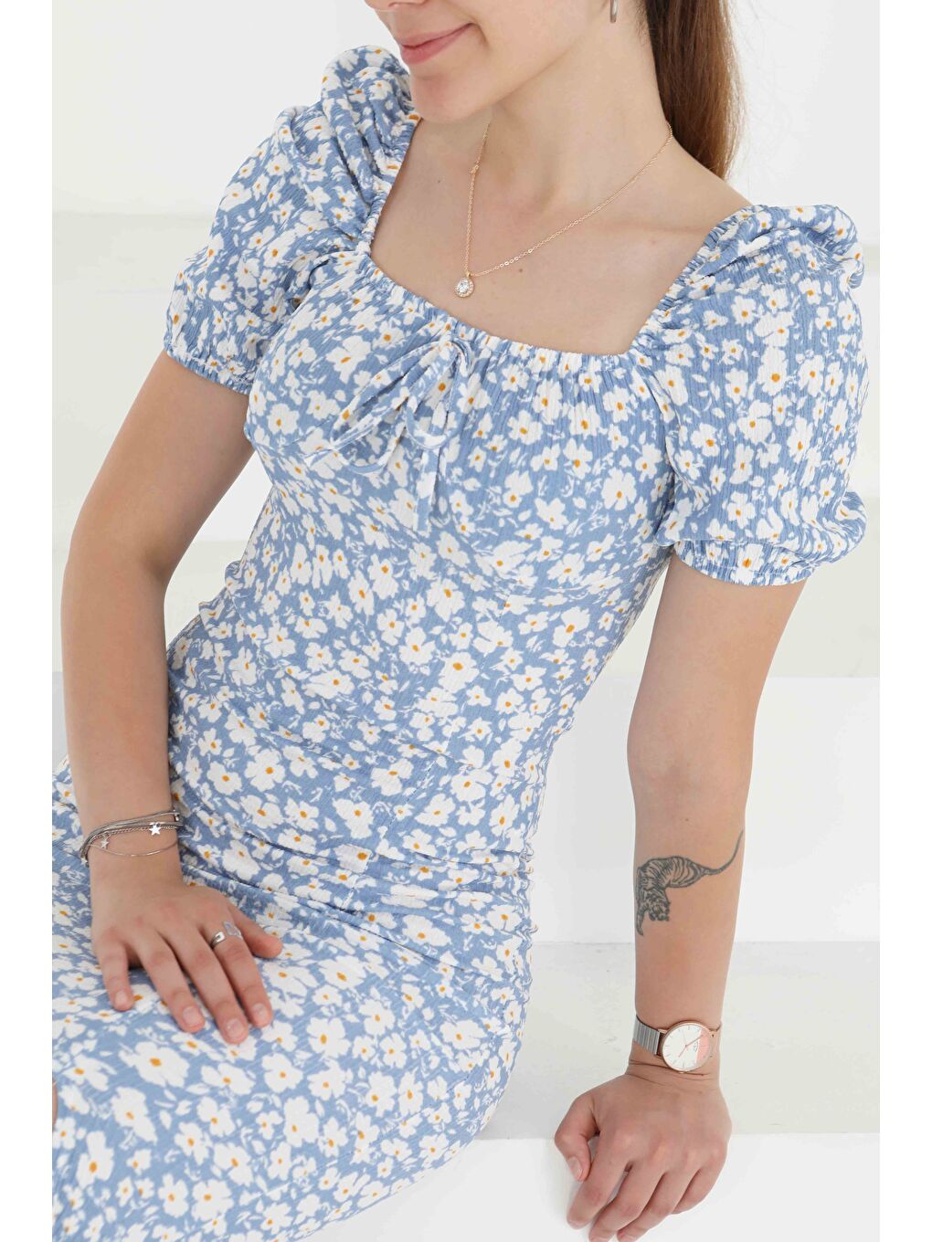 Prenses Kol Yırtmaçlı Elbise Bebe Mavi - 27292-3