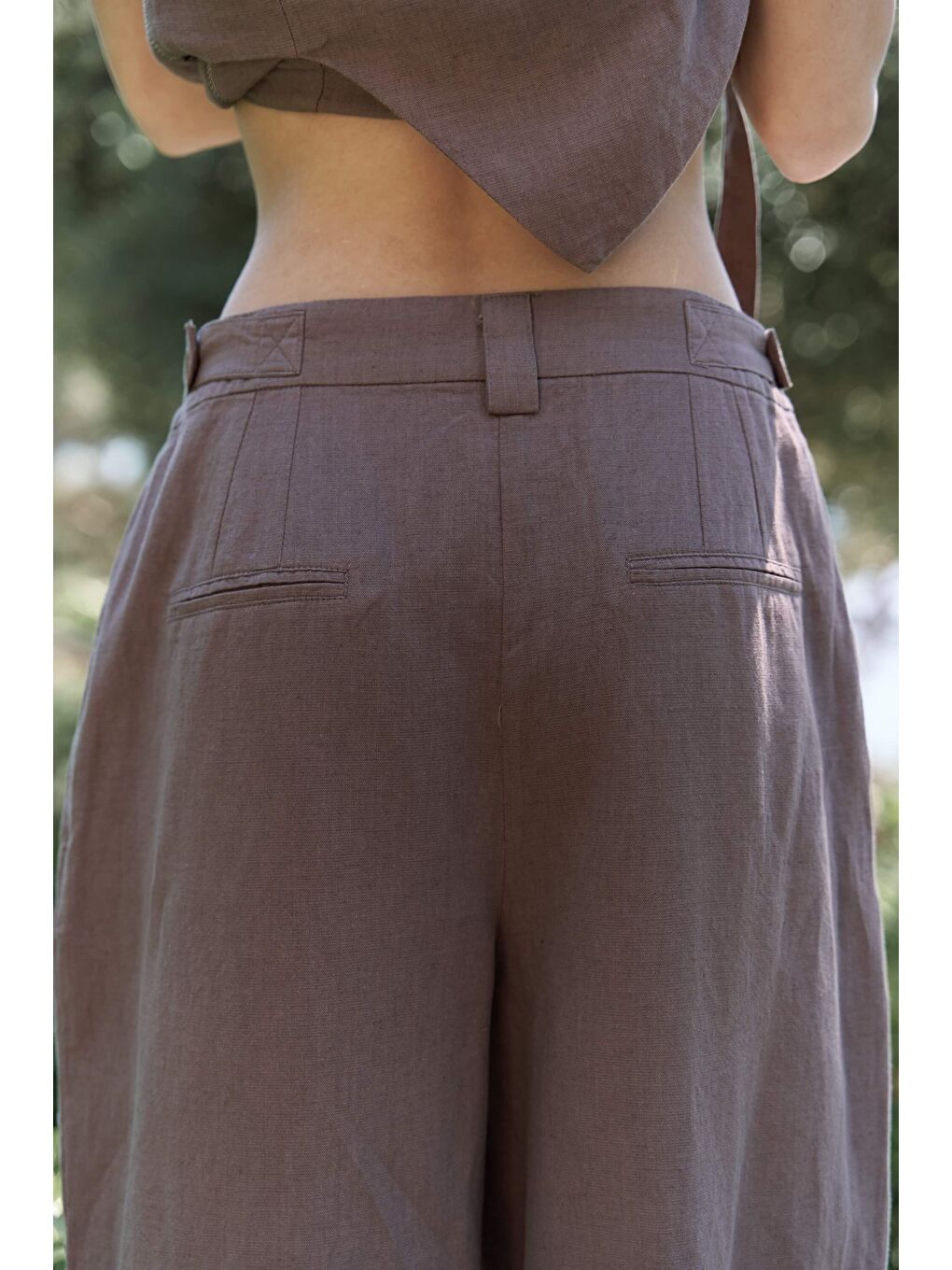 Kahverengi Alidah Pileli Açık Kahve Bol Paça Pantolon-4