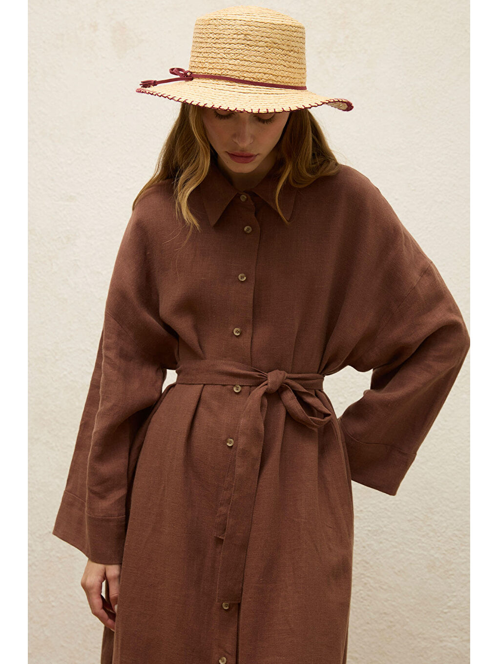 Renksiz Keten Elbise Ağaç Kabuğu-4