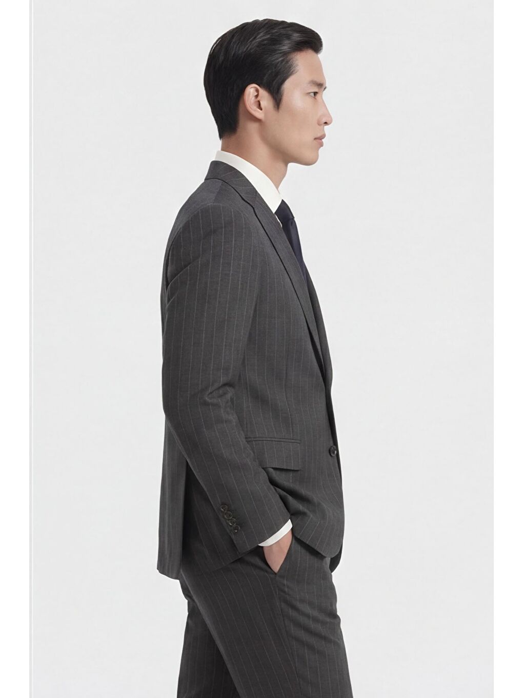 Giotelli Erkek Antrasit Dar Kesim Slim Fit Viskon Dokuma Çizgili Klasik Yaka 6 Drop Takım Elbise-2