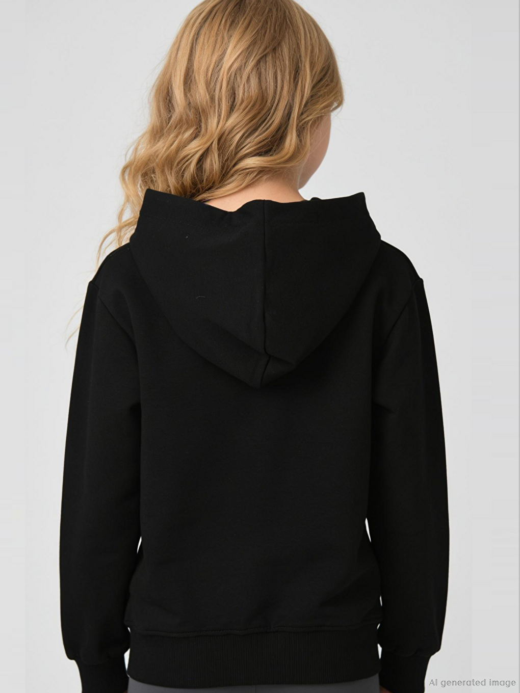 Siyah Kapüşonlu Kız Çocuk Fermuarlı Sweatshirt-1