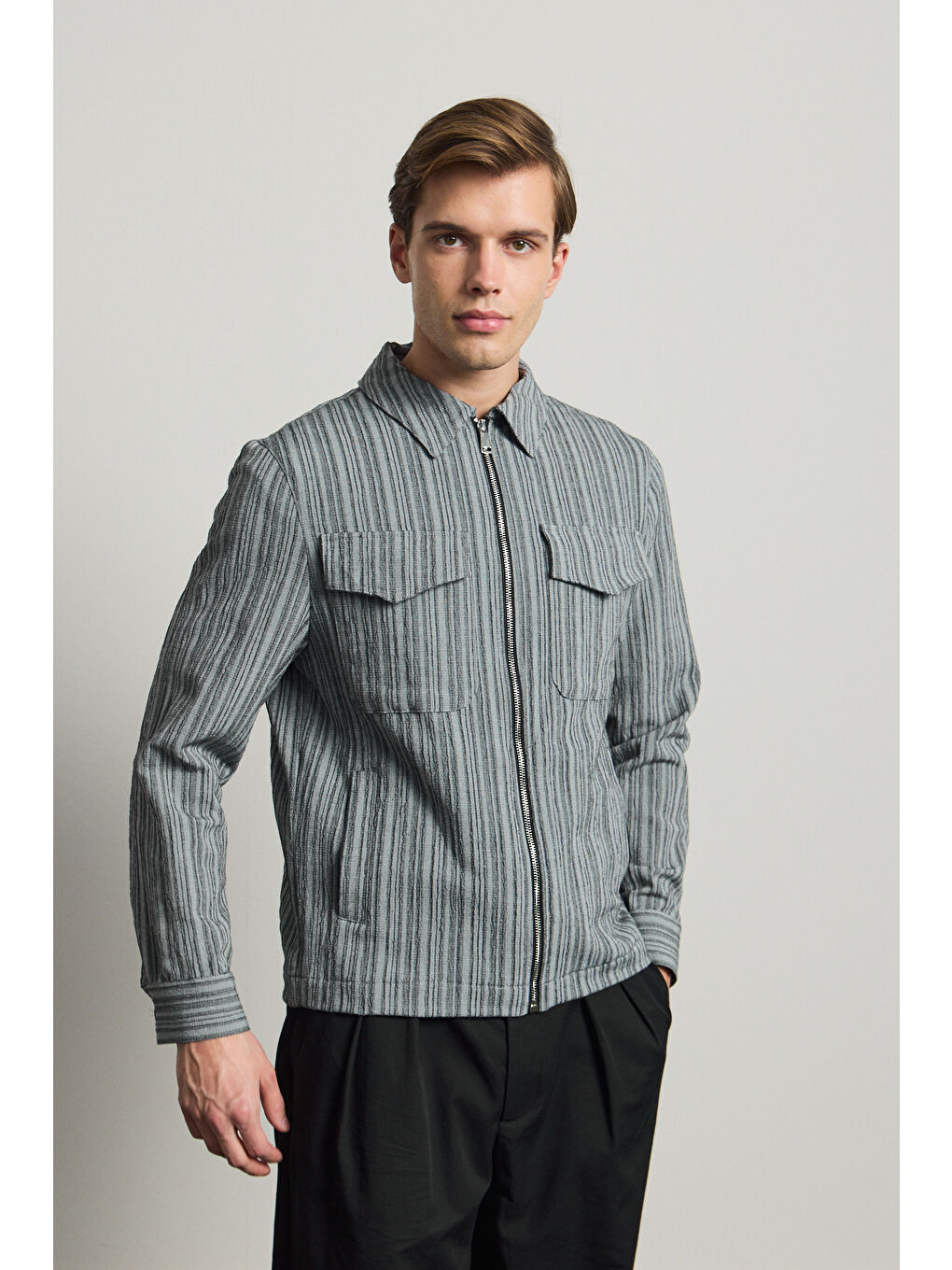 Erkek Premium Keten Gömlek Ceket Yeşil-4