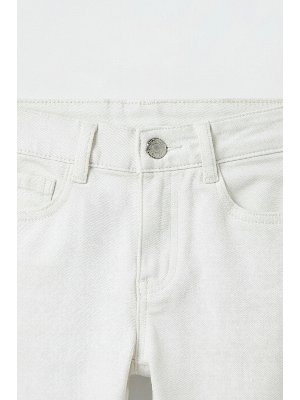 Unisex Çocuk Pamuklu Beyaz Düz Pantolon - Cepli Denim Görünümlü-2