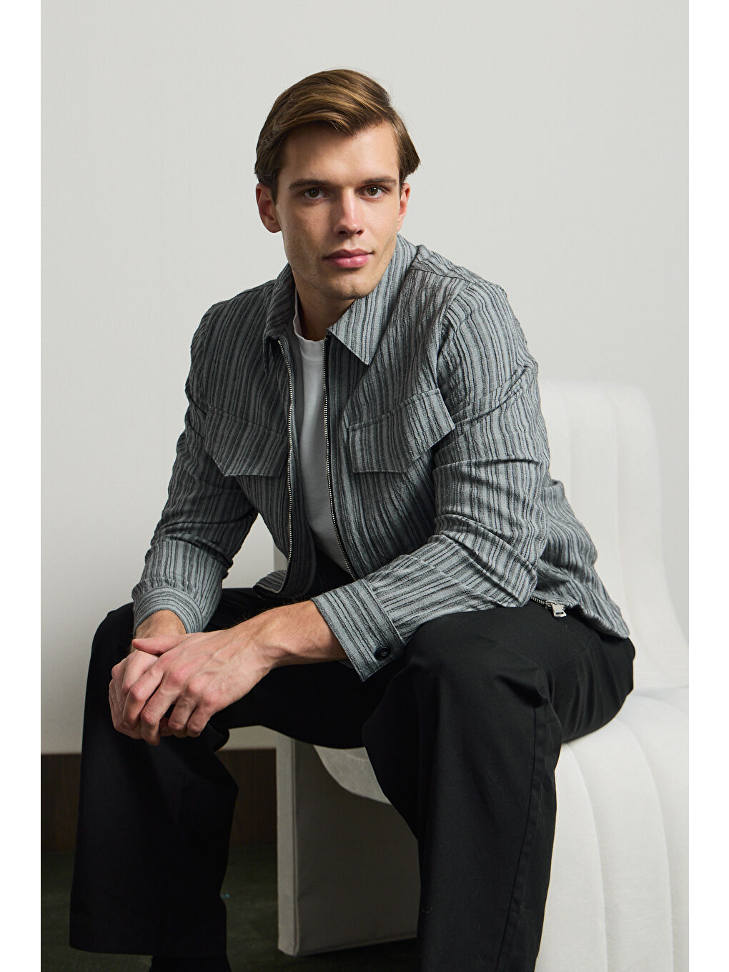 Erkek Premium Keten Gömlek Ceket Yeşil-6