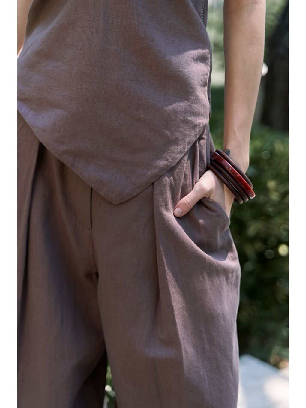 Kahverengi Alidah Pileli Açık Kahve Bol Paça Pantolon-7