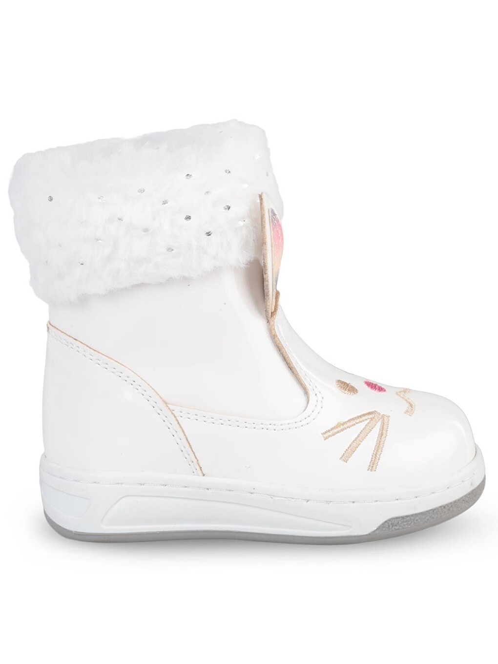 Boots Kedi Nakışlı Rugan 21-25 Numara Bot Ve Çizme - Beyaz