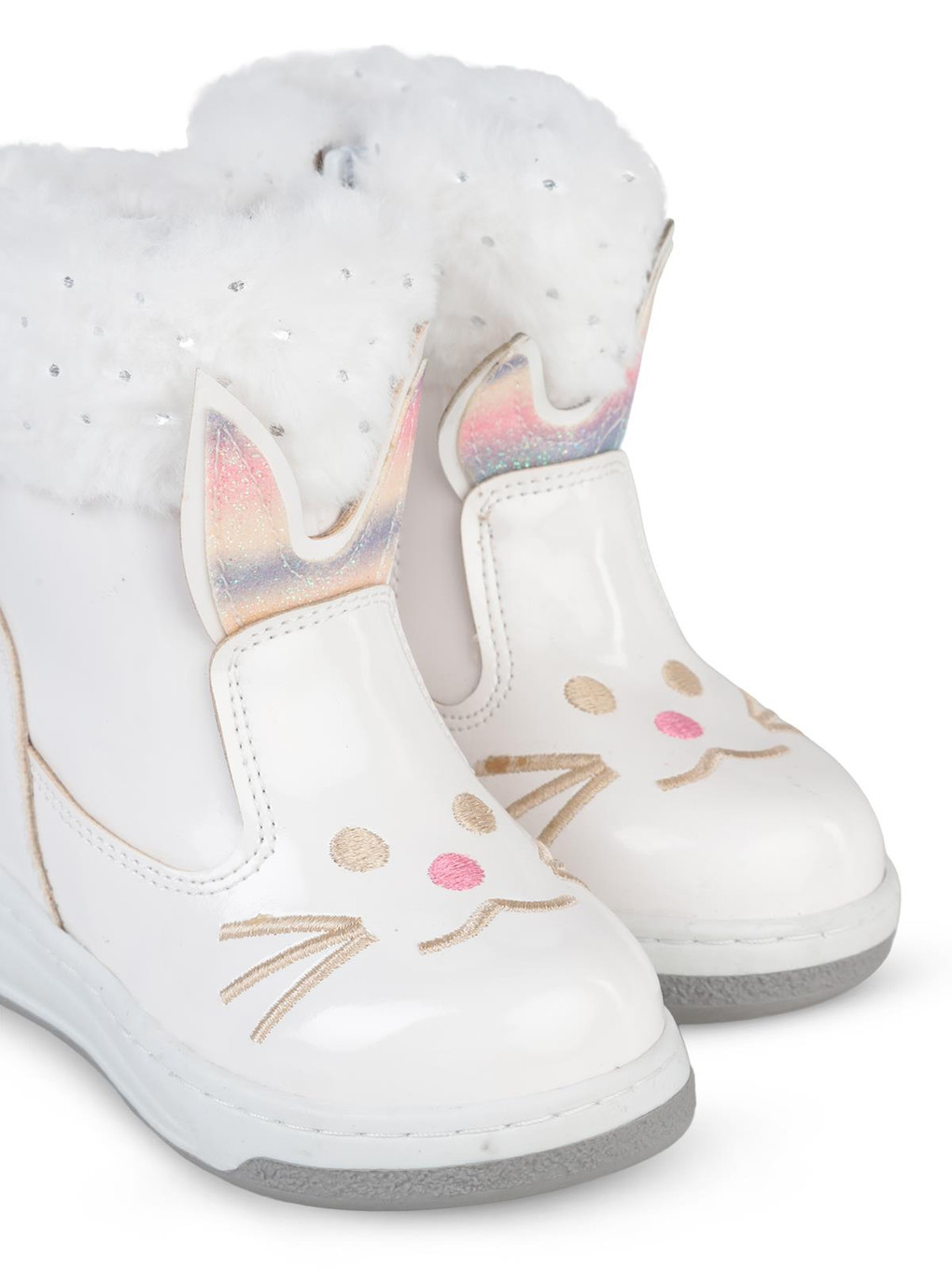 Boots Kedi Nakışlı Rugan 21-25 Numara Bot Ve Çizme - Beyaz-1
