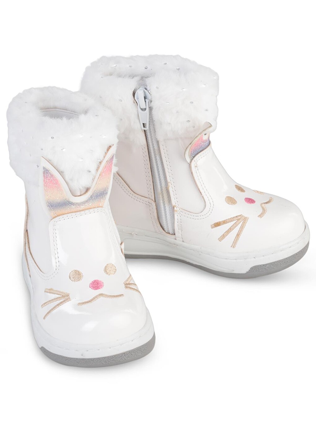Boots Kedi Nakışlı Rugan 21-25 Numara Bot Ve Çizme - Beyaz-2