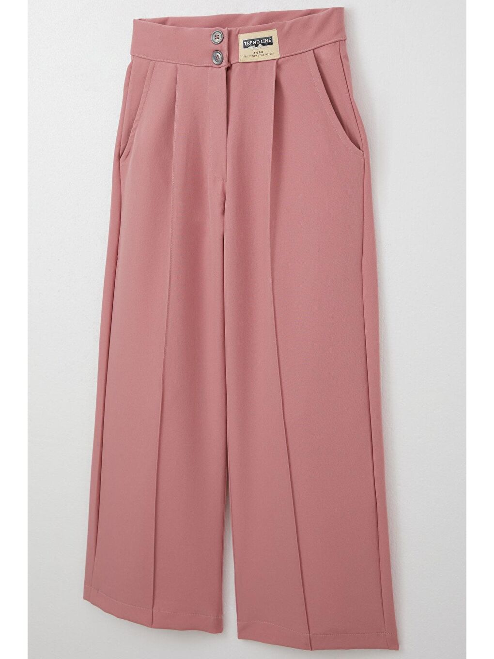 Pembe Kız Çocuk Kumaş Pantolon Cepli Düğmeli Gülkurusu (10 Yaş)-2