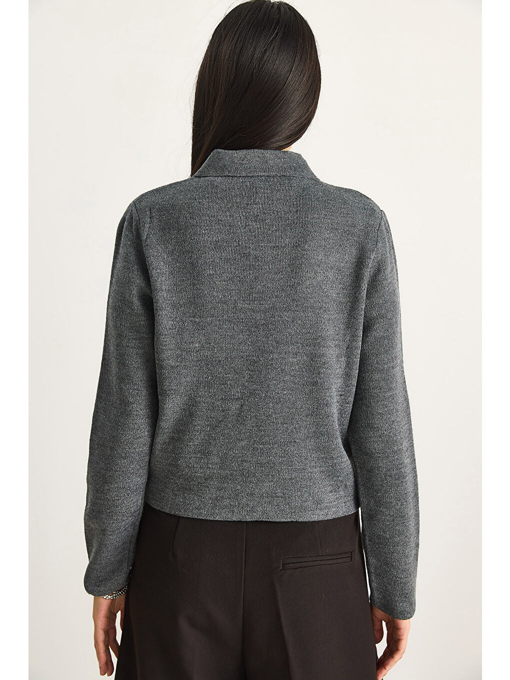 Antrasit Kadın Çift Düğme Detaylı Kruvaze Hırka-5