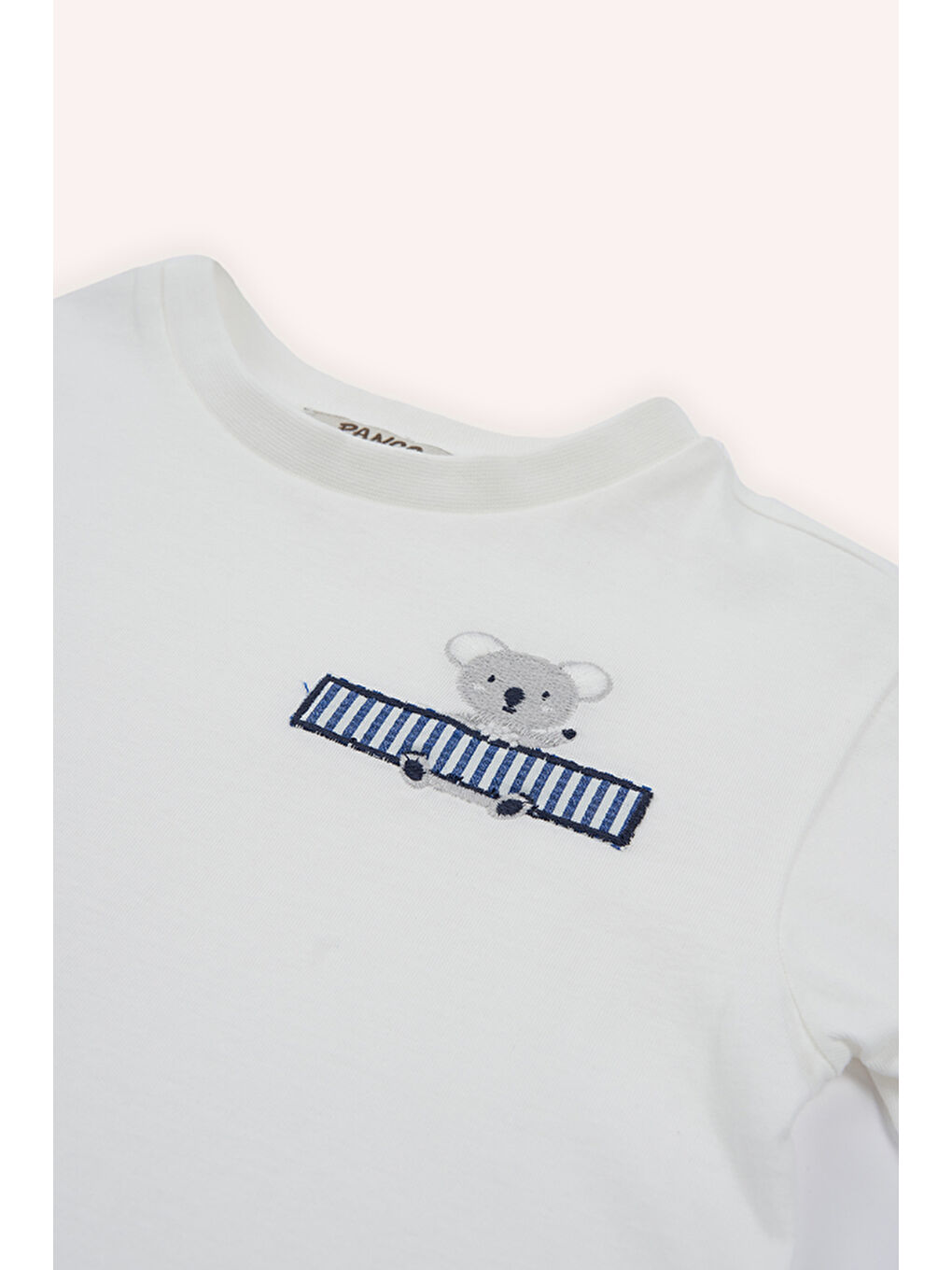 Erkek Bebek Nakış Detaylı Beyaz Tişört