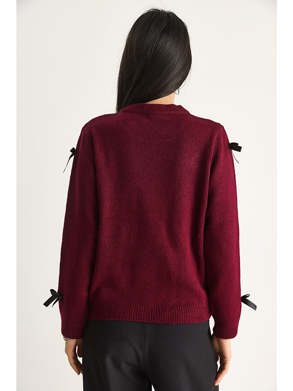 Bordo Kadın Fiyonklu Regular Triko Kazak-5