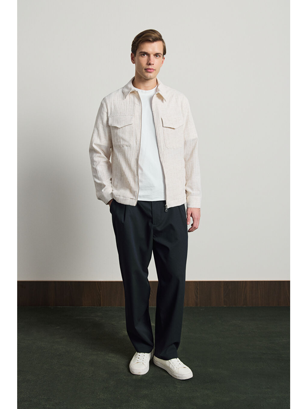 Erkek Premium Keten Gömlek Ceket Ekru