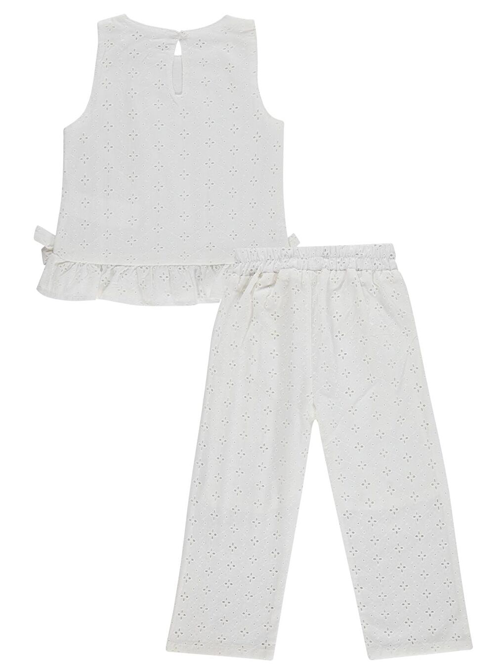 Girls Fiyonk Detaylı Brode 2-5 Yaş Takım - Kırık Beyaz-1