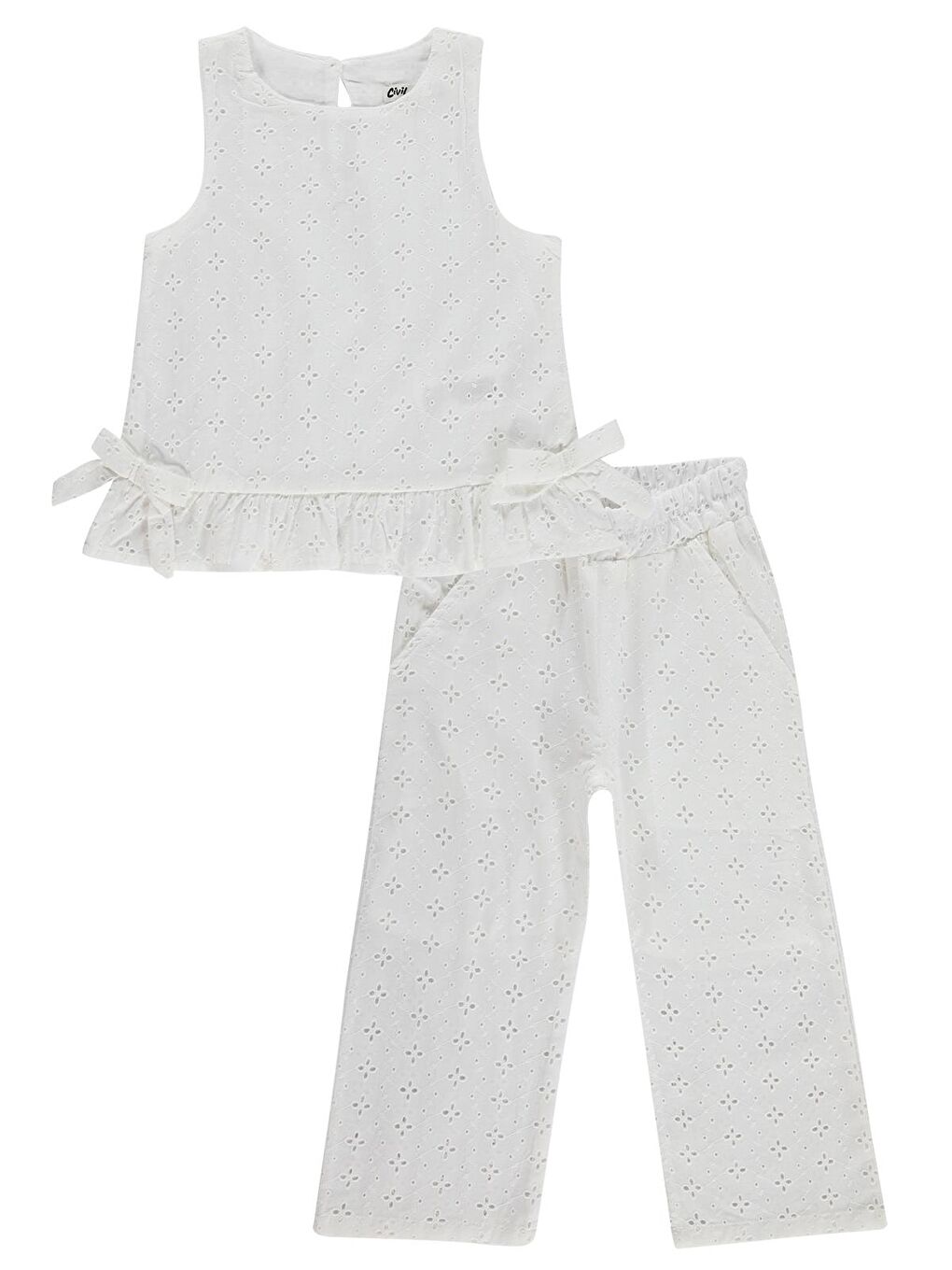 Girls Fiyonk Detaylı Brode 2-5 Yaş Takım - Kırık Beyaz-2