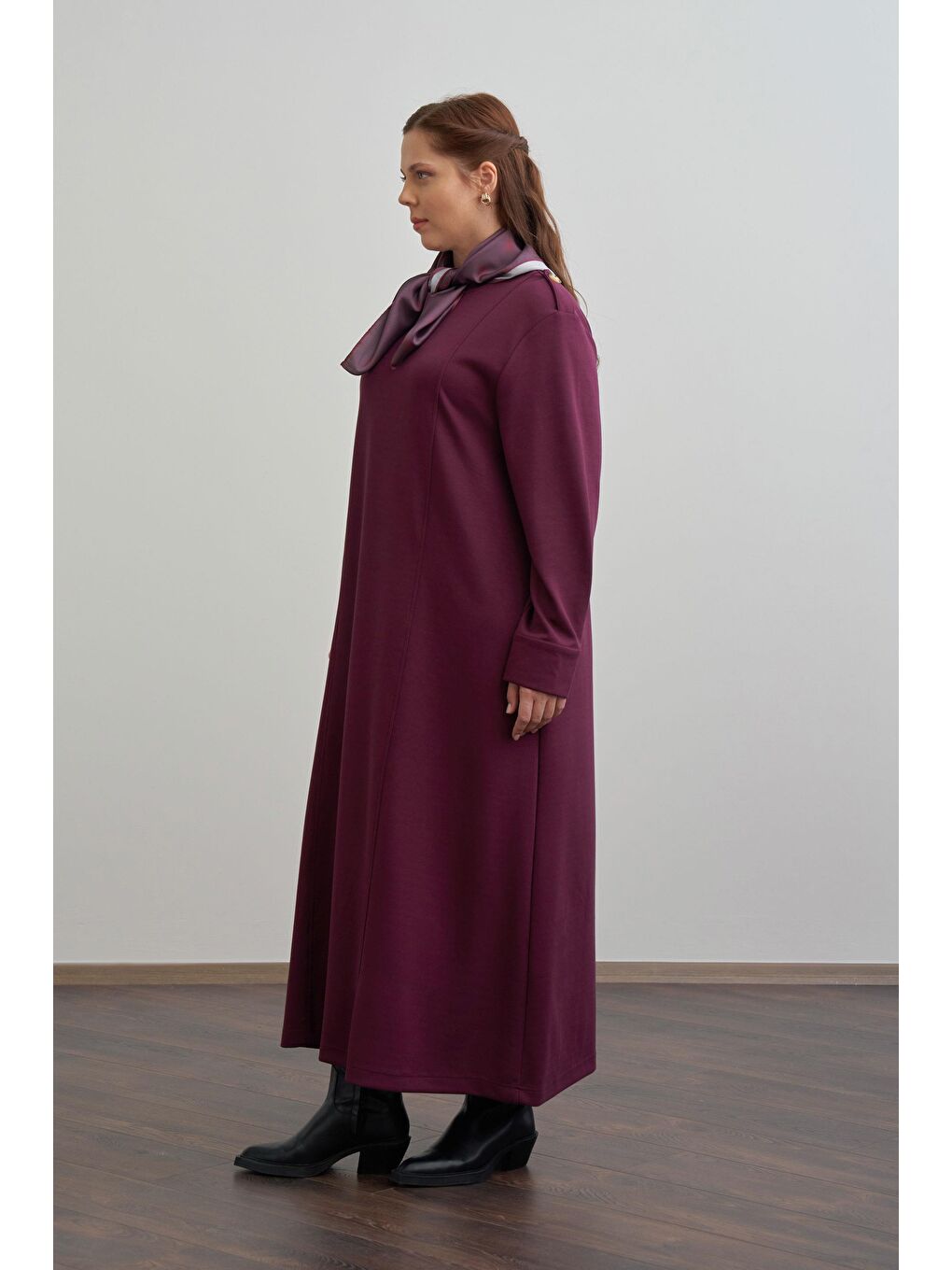 Bordo-Yumuşak Dokulu Apoletli Elbise-1