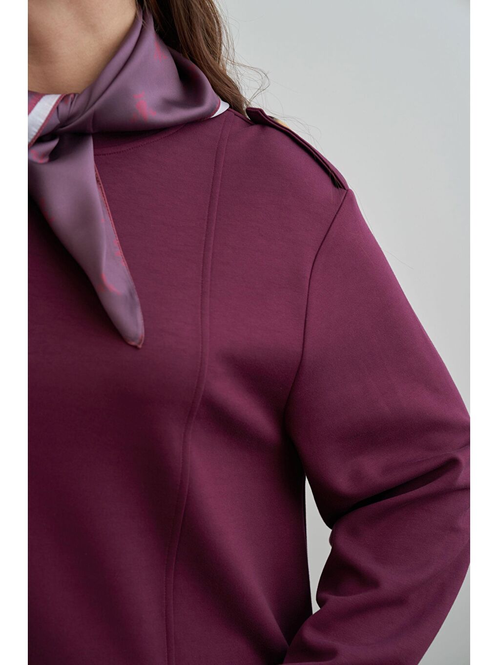 Bordo-Yumuşak Dokulu Apoletli Elbise-3