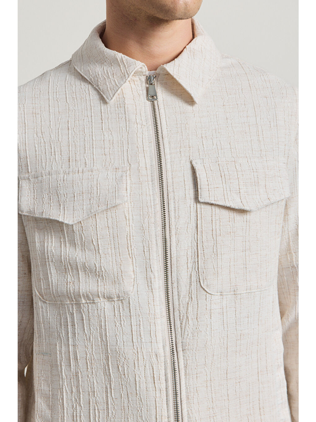 Erkek Premium Keten Gömlek Ceket Ekru-5