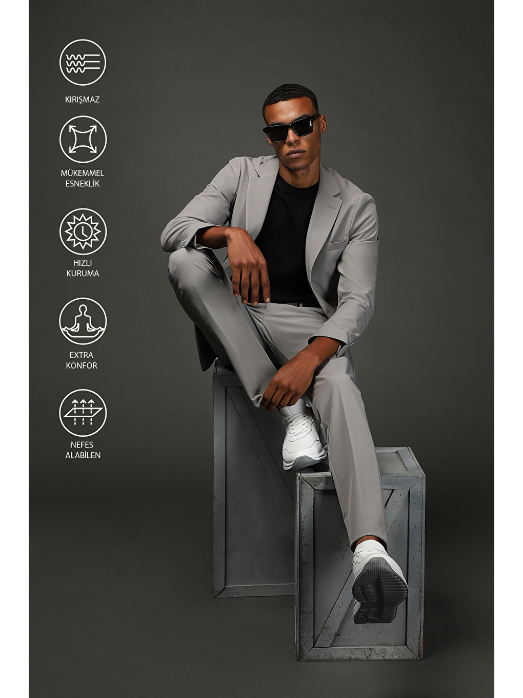 Gri Techno-Line Super Slim Fit Ekstra Dar Kesim Klasik Takım Elbise