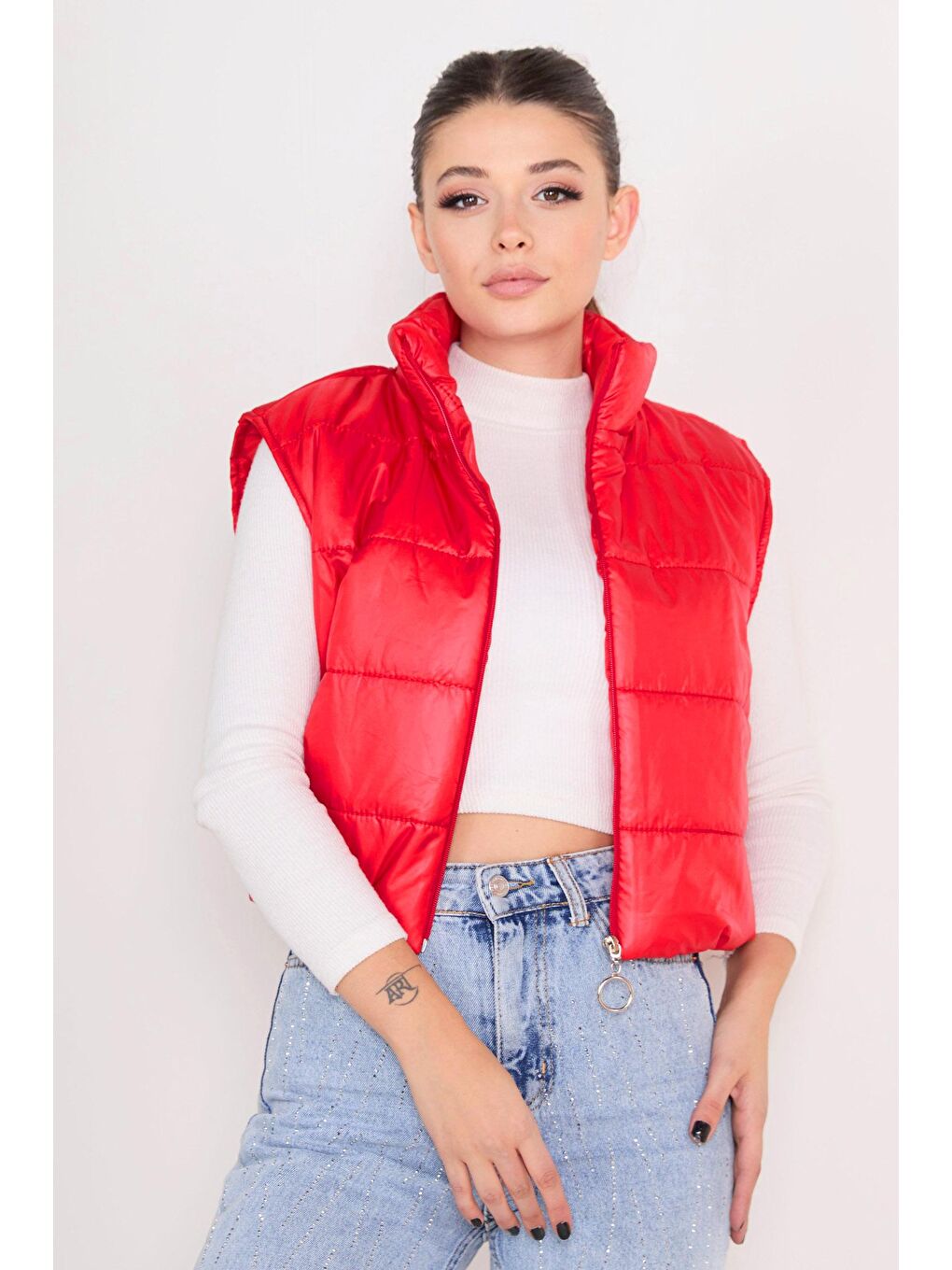 Hakim Yaka Kadın Kırmızı Şişme Yelek - 23384