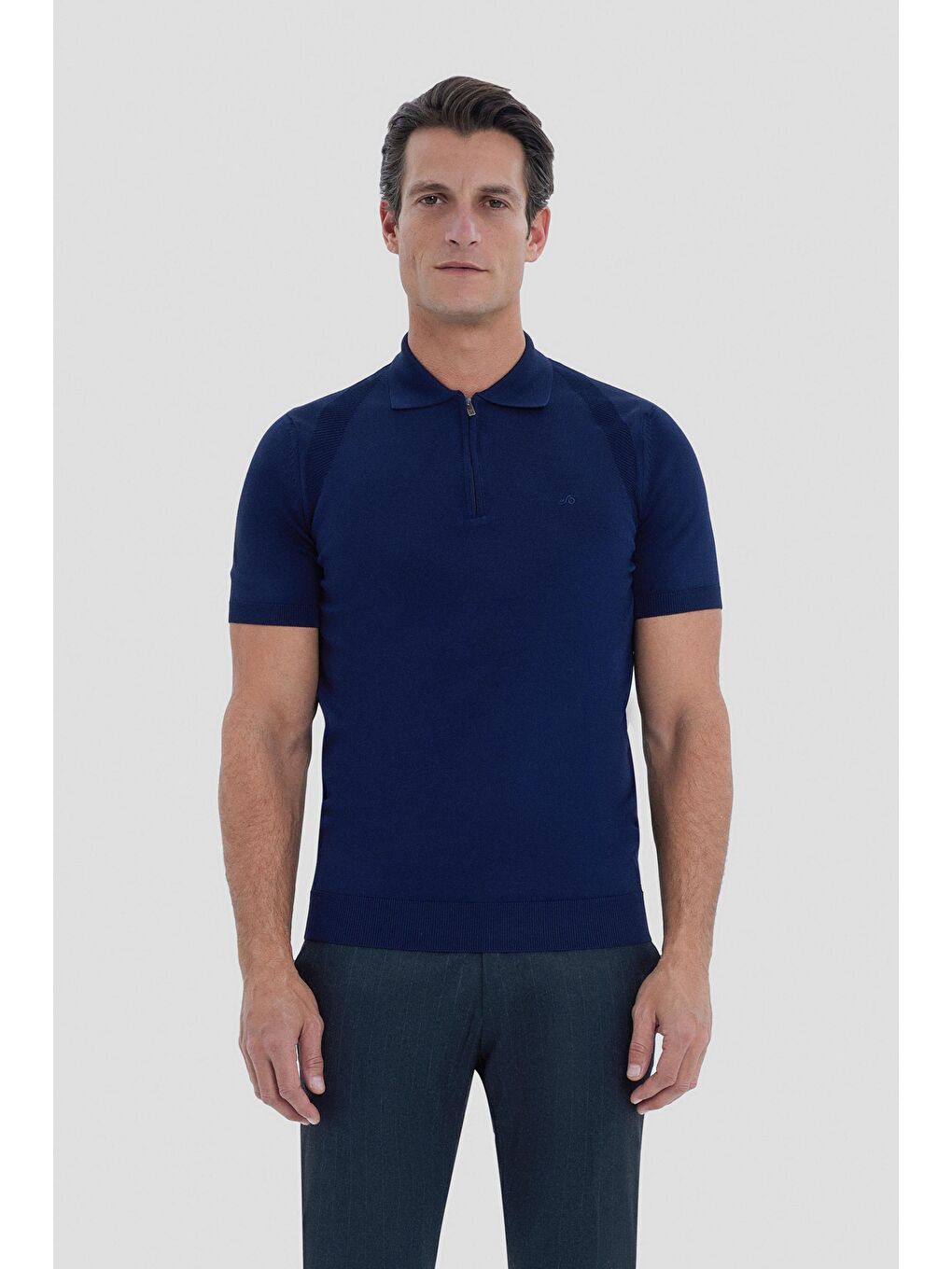 Lacivert Regular Fit Dokulu Triko Polo Yaka Tişört