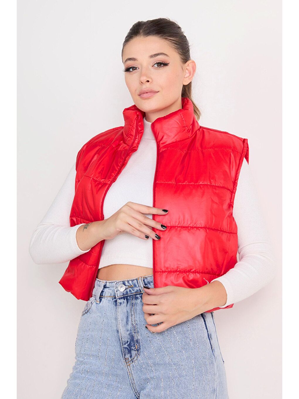 Hakim Yaka Kadın Kırmızı Şişme Yelek - 23384-2