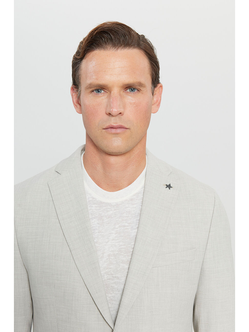 Erkek Bej Yünlü Slim Fit Dar Kesim Mono Yaka Kapak Cepli Armürlü Blazer Ceket-3