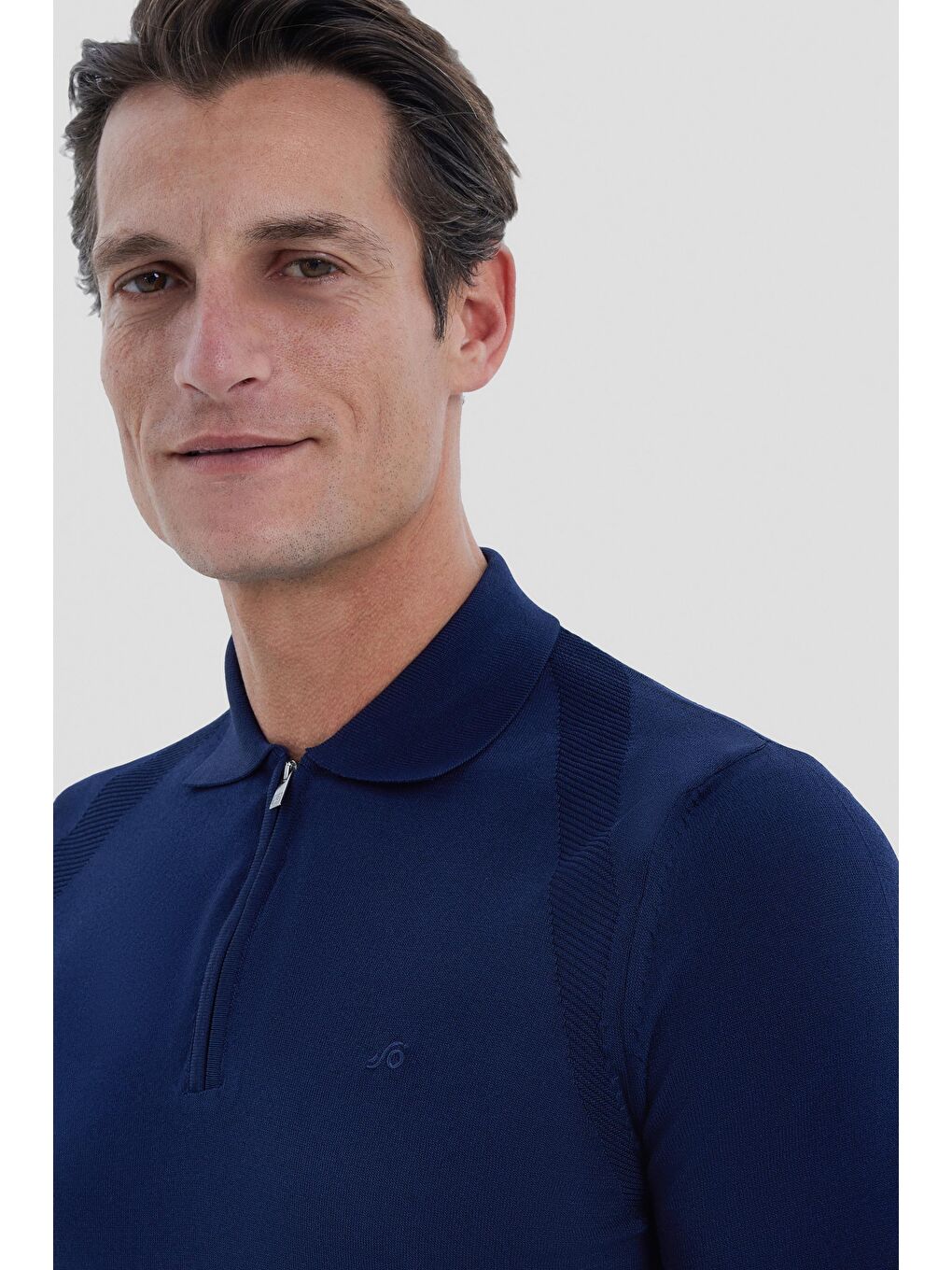 Lacivert Regular Fit Dokulu Triko Polo Yaka Tişört-3