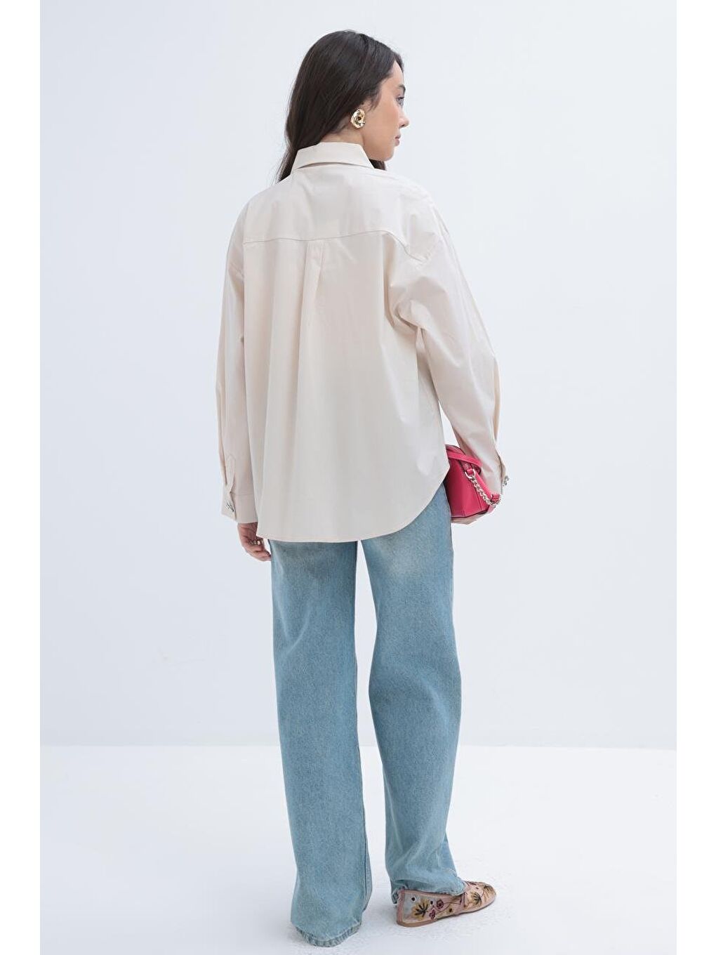 Bej Taş-Cepli Poplin Gömlek-4
