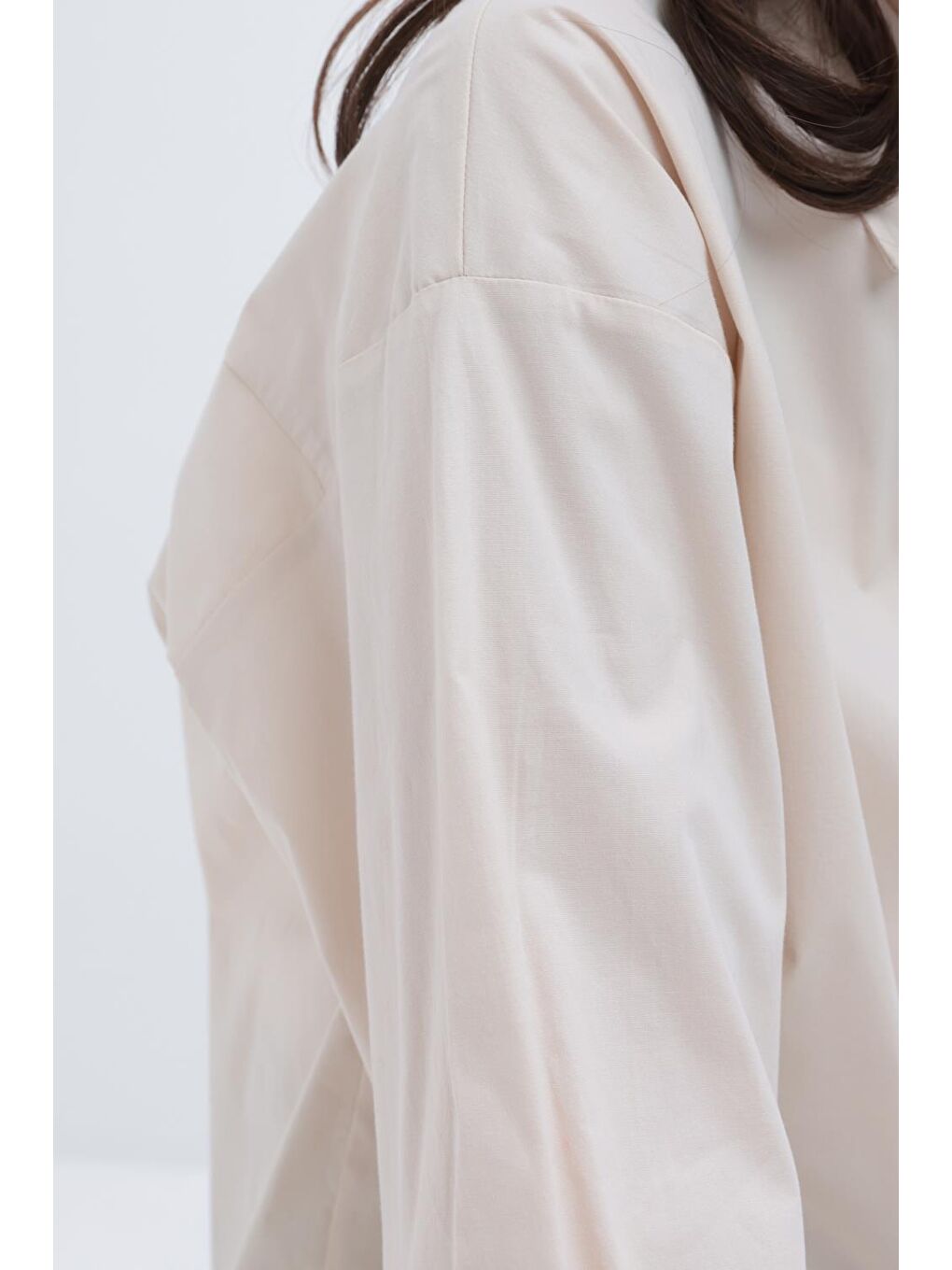 Bej Taş-Cepli Poplin Gömlek-5