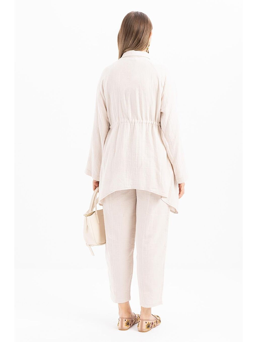 Bej Taş-Asimetrik Kesim Patlı Gömlek-3