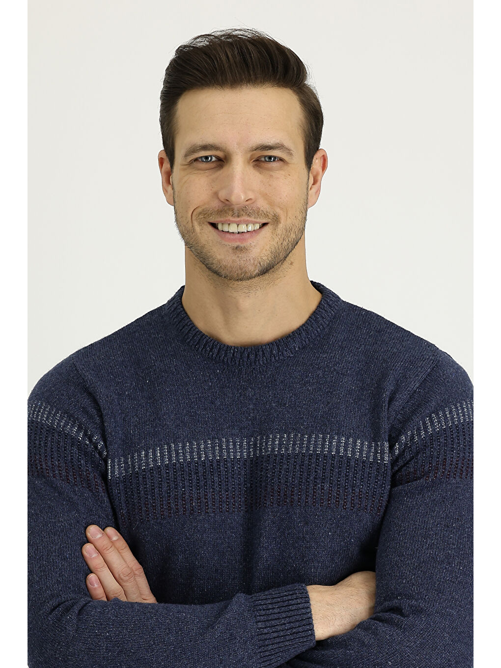 Mavi Bisiklet Yaka Regular Fit Yünlü Desenli Triko Kazak