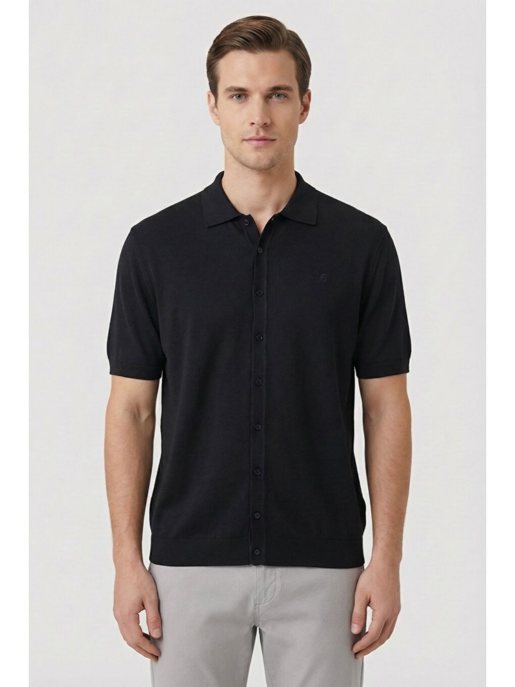 Erkek Siyah Regular Fit Triko Polo Yaka Tişört