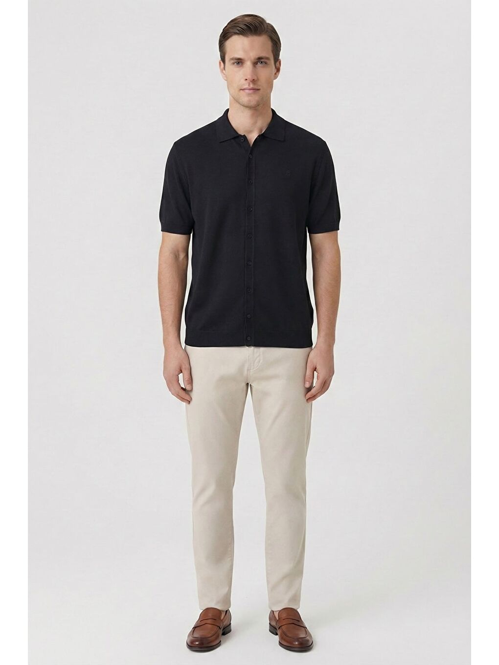 Erkek Siyah Regular Fit Triko Polo Yaka Tişört-1