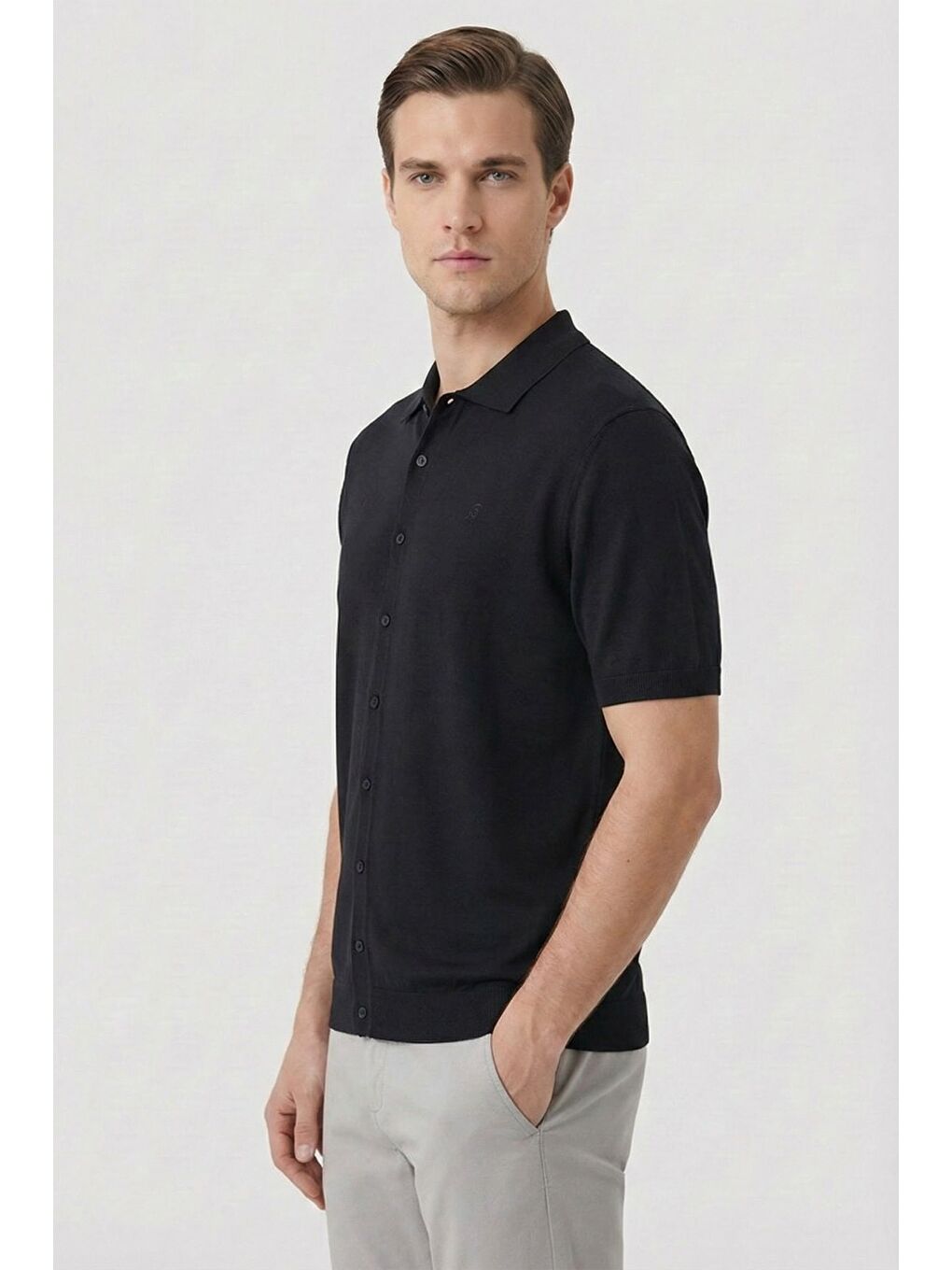 Erkek Siyah Regular Fit Triko Polo Yaka Tişört-2