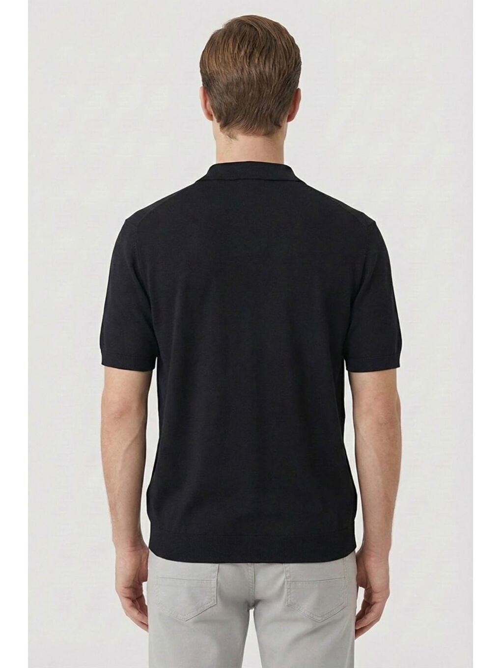 Erkek Siyah Regular Fit Triko Polo Yaka Tişört-3